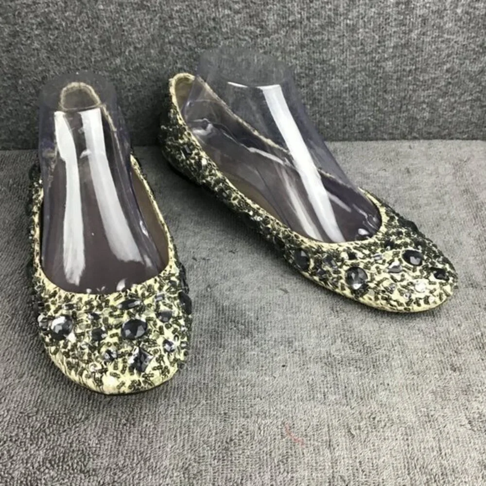 Rare Kenneth Cole Sparkle‎ N Shine Leather Snakeskin Jeweled Flats Sz 10 M
